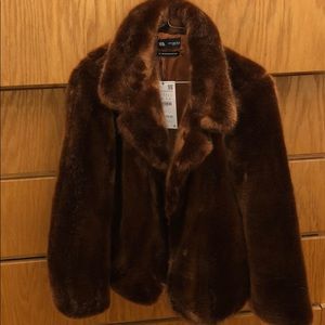 Zara brown faux fur jacket size medium brand new